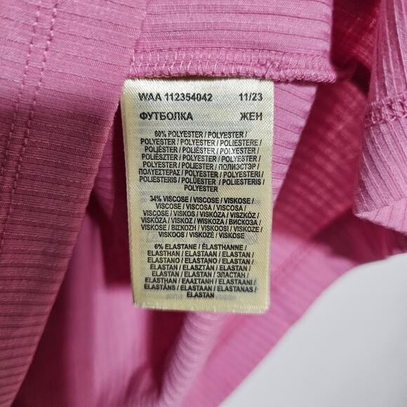 LEE Ribbed Y2K Pink Buttun Henley Short Sleeve V-neck Stretch Women's Sz XL NWT - Picture 5 of 5